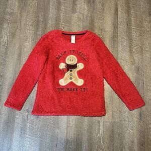 Secret Treasures Size S 4-6 Red Fleece Pullover Sweater Gingerbread‎ Bake It!...